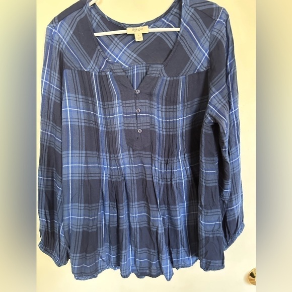Style & co Large blue plaid popover top - Picture 1 of 8